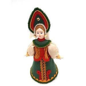Vintage Russian Folk Art 7" Cone Doll Girl Ornament National Dress